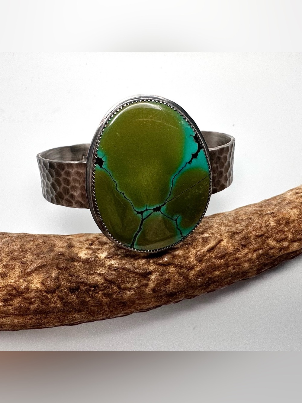 Stunning Sterling Silver Hubei Turquoise Hammered Cuff